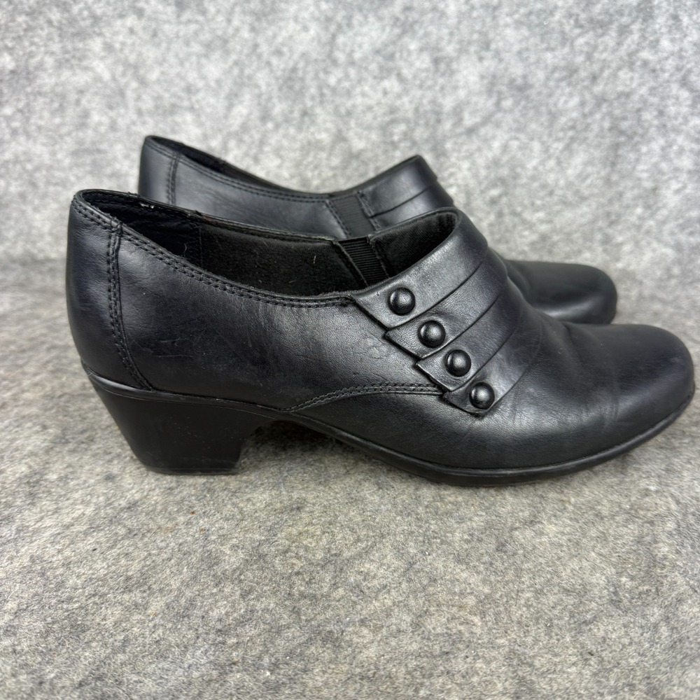 Clarks Womens Shoes 10M Bendables Ingalls‎ Falls Black Leather Slip-On Low Heel